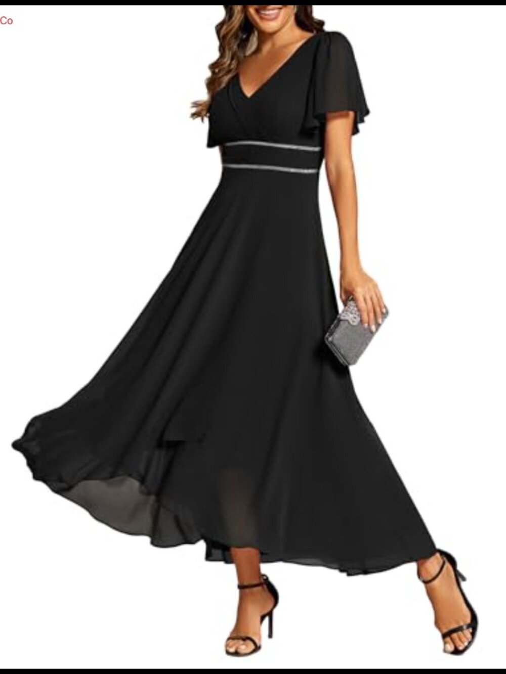 Ever-Pretty Chiffon V-Neck A-Line Tea Length Formal Dress Ruffles